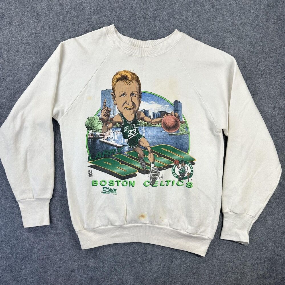 Vintage Boston Celtics Sweatshirt Mens Medium White NBA Salem Larry Bird 90s